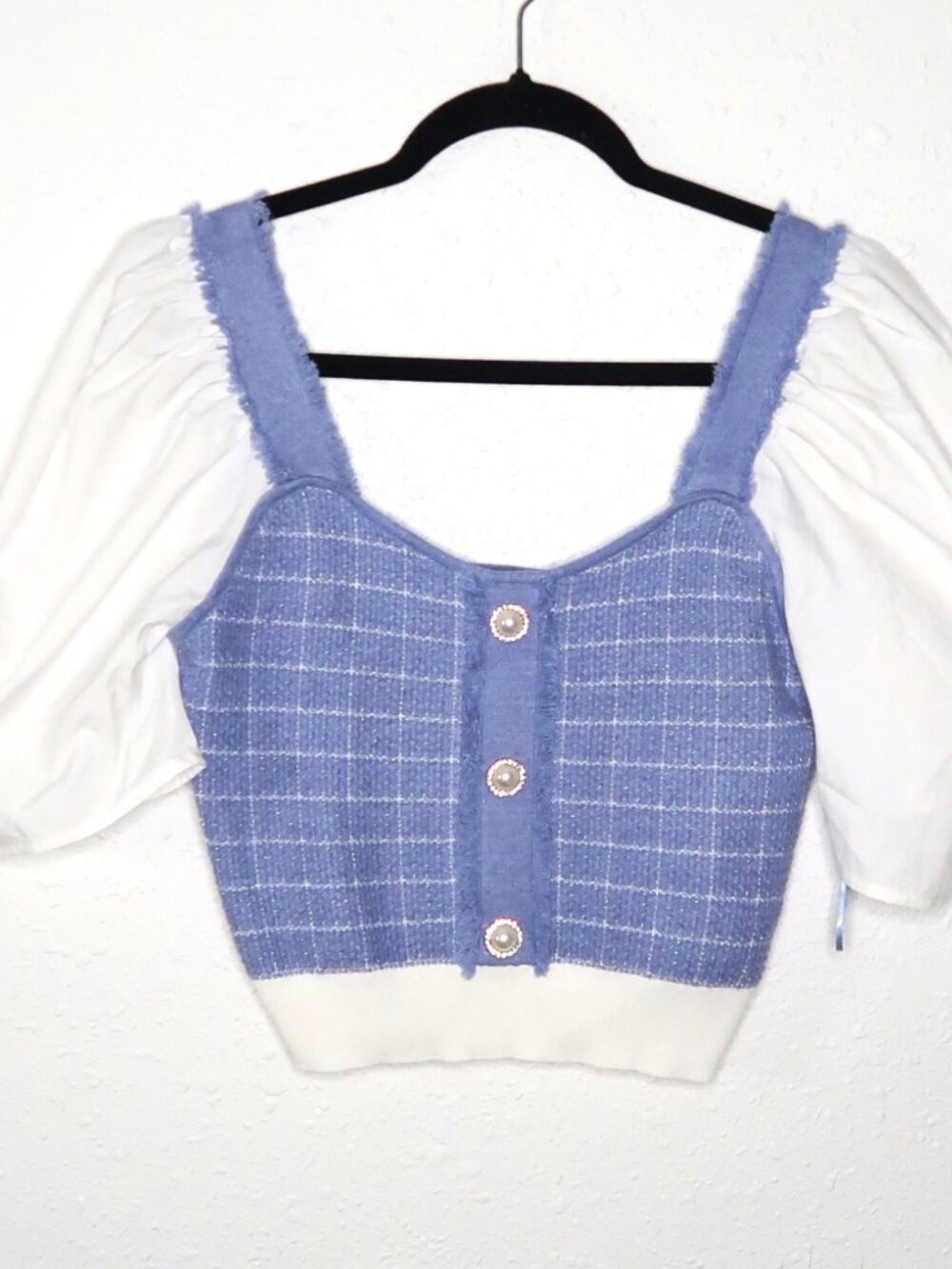 Urban Revivo Blue and White Crop Top